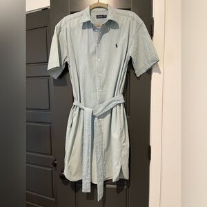 Ralph Lauren Belted Oxford Chambray Shirt Dress Size 14 Gently Worn